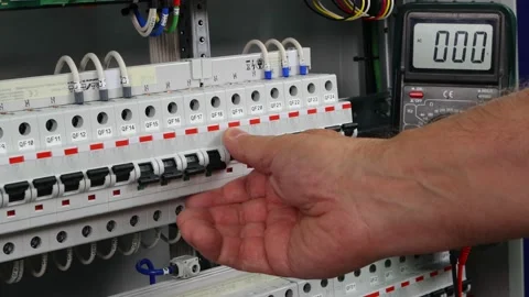 The engineer turns on and off the automatic protection. Stock Footage 157518320