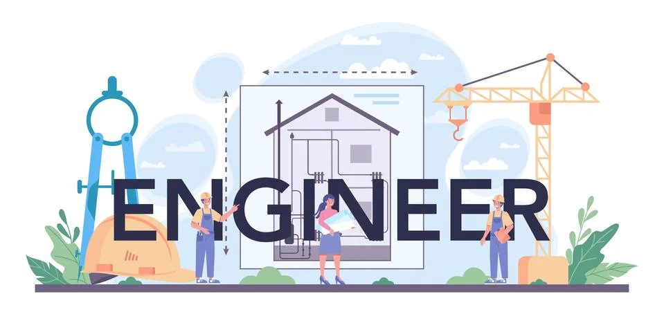 Engineer typographic header. Technology and science. Professional occupation Stock Illustration