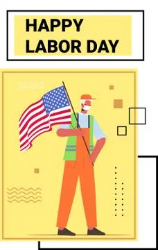 Engineer in uniform holding USA flag happy labor day concept worker wearing mask Stock Illustration