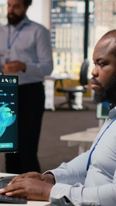 Engineer upgrades turbine with machine learning to maximize sustainability Stock Footage 315474334