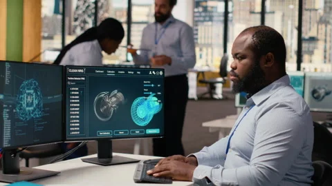 Engineer upgrades turbine with machine learning to maximize sustainability Stock Footage 315615752