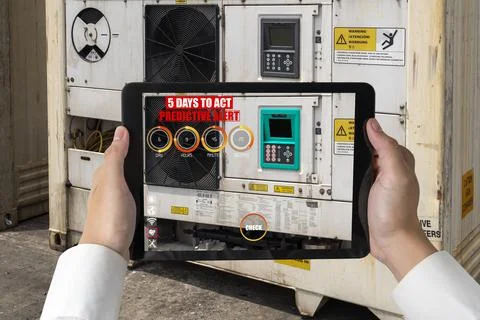 Engineer use augmented reality software in smart factory production line 스톡 사진