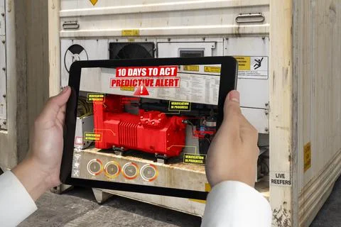 Engineer use augmented reality software in smart factory production line Foto stock