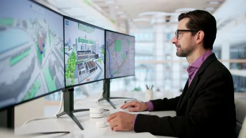 Engineer Uses 3D Software To Design Urban Twin Stock Footage 334536430
