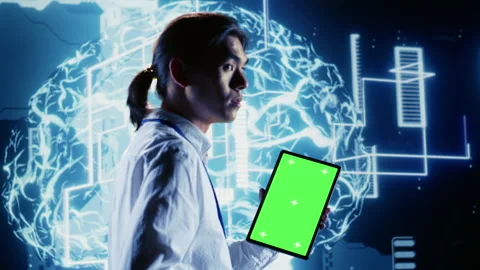 Engineer uses chroma key tablet for AI Stock Footage 249562374