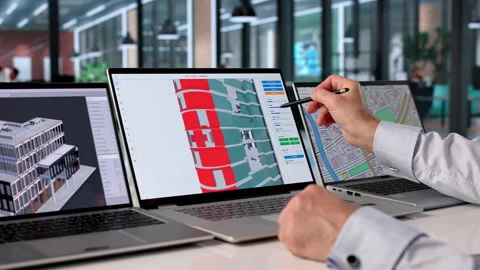 Engineer Uses Computer Software Stock Footage 334930849