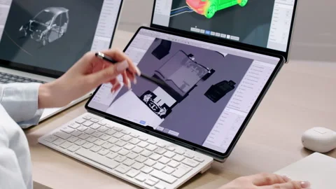 Engineer Uses Laptop To Design Stock Footage 335456835