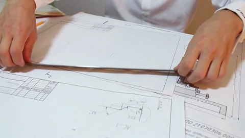 Engineer Uses Ruler And Pencil Video stock 92083457