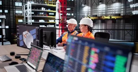 Engineer Uses SCADA Software To Control Rocket Construction In Lab. Stock Photos