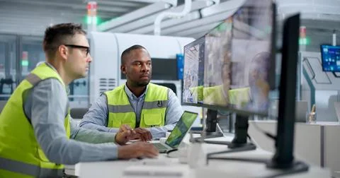 Engineer Uses SCADA Software For Real-time Monitoring And Predictive Simulati Stock Photos