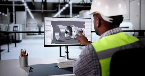 Engineer Using 3D CAD Software Foto stock