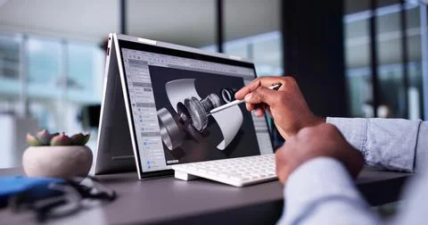 Engineer Using 3D CAD Software Foto stock