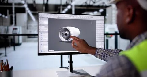 Engineer Using 3D CAD Software Stock Photos