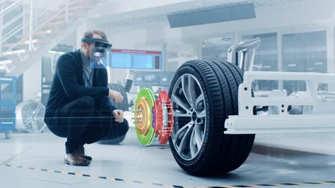 Engineer Using Augmented Reality to Develop Concept Car Stock Footage 158890532