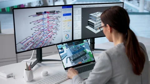 Engineer Using BIM And GIS Software Stock Footage 330586895