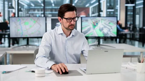 Engineer Using BIM And GIS Software Stock Footage 334536943