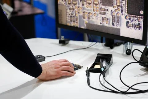 Engineer using a digital microscope for inspection Stock Photos