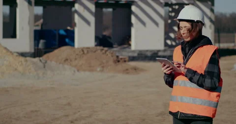 Engineer Using Digital Tablet at Construction Site Stock Footage 175830086