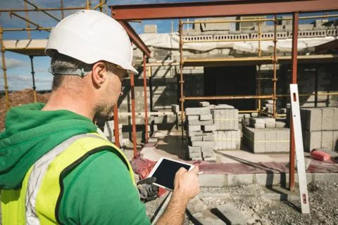 Engineer using digital tablet at the construction site Foto stock