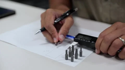 Engineer using digital vernier caliper to take dimensions Stock-Footage 205196176