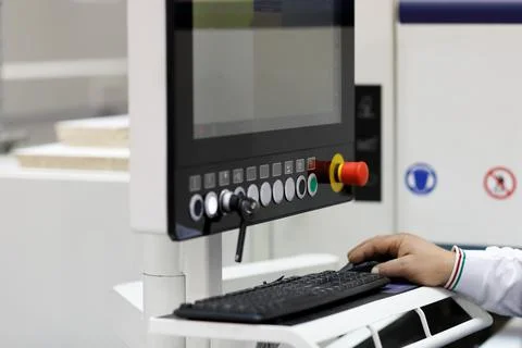 Engineer using industrial computer Stock Photos