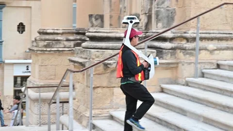 Engineer using mobile laser scanner  mapping historical city center in Valletta  Stock Footage 224153847