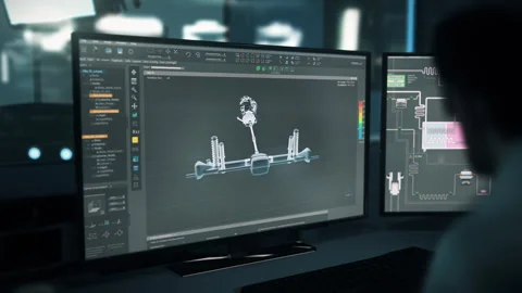 Engineer using the modern Automotive machine part production digital software Stock Footage 304706536