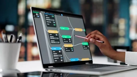 Engineer Using Node Editor Stock Footage 310809242