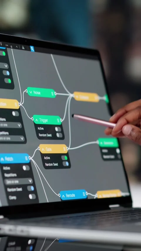 Engineer Using Node Editor Video stock 310811063
