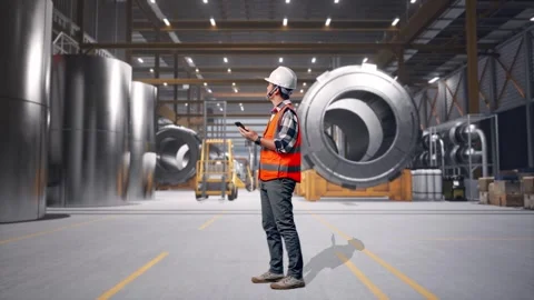 Engineer Using Smartphone at Heavy Factory Stock Footage 340821891
