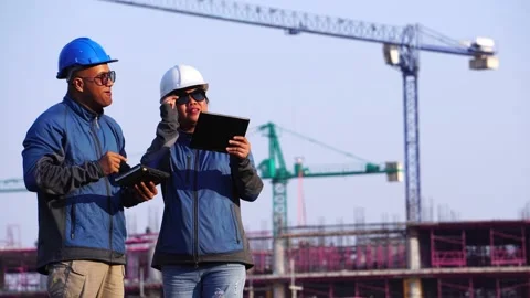 Engineer Using Tablet Computer on Construction Site Stock Footage 147603584