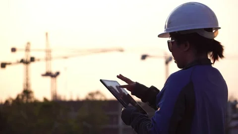 Engineer Using Tablet Computer on Construction Site Stock Footage 147605935