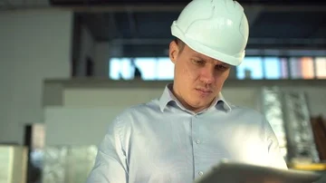 Engineer is Using Tablet PC in Factory. slow-motion airduct of an HVAC system Stock Footage 85898365