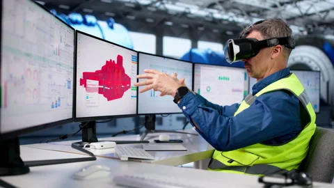 Engineer Using Virtual Reality And AR 3D Glasses Stock Footage 329307439