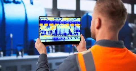 Engineer Utilizes Thermal Imaging To Inspect Turbine Machinery For Optimal Pe Stock Photos