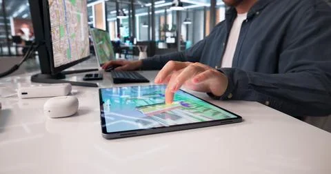 Engineer Utilizing GIS And BIM Technology For Property Assessment And Digital 写真素材