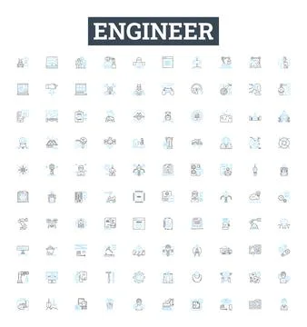 Engineer vector line icons set. Engineer, Technical, Mechanical, Structural Stock Illustration