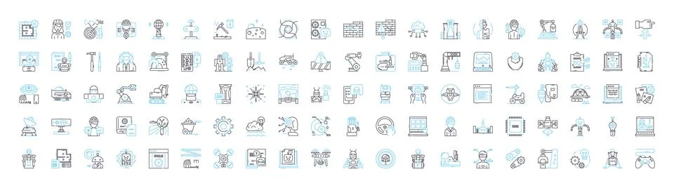 Engineer vector line icons set. Engineer, Technical, Mechanical, Structural Stock Illustration