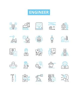Engineer vector line icons set. Engineer, Technical, Mechanical, Structural Stock Illustration
