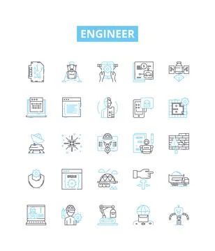 Engineer vector line icons set. Engineer, Technical, Mechanical, Structural Stock Illustration