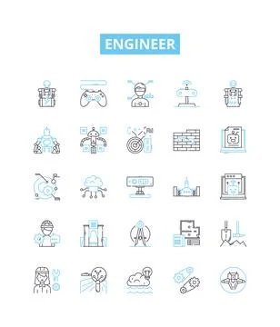 Engineer vector line icons set. Engineer, Technical, Mechanical, Structural Stock Illustration