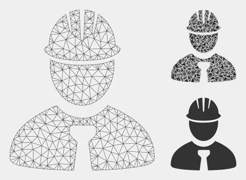 Engineer Vector Mesh 2D Model and Triangle Mosaic Icon 스톡 일러스트