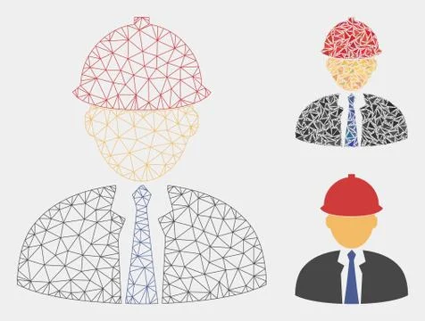 Engineer Vector Mesh 2D Model and Triangle Mosaic Icon Stock Illustration