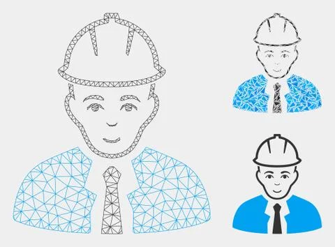 Engineer Vector Mesh Carcass Model and Triangle Mosaic Icon Stock Illustration