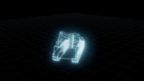 Engineer vehicle hologram wireframe technical drawing turntable 3D animation Stock Footage 342240416