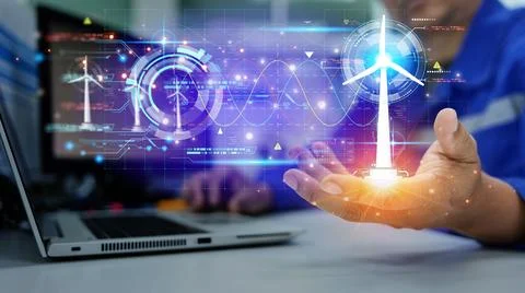 Engineer view a dashboard hud The program shows the total power generated b.. 스톡 사진