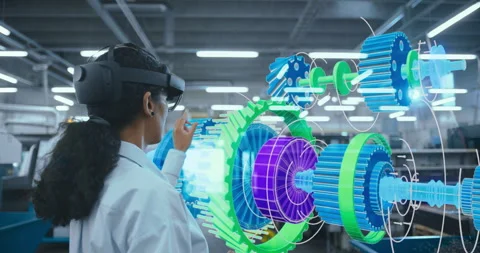 Engineer in VR HEadset Desings 3D Engine Stock Footage 295829687