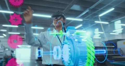 Engineer in VR HEadset Desings 3D Engine Stock Footage 295829706