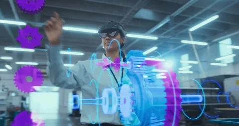 Engineer in VR HEadset Desings 3D Engine 스톡 동영상 295829711