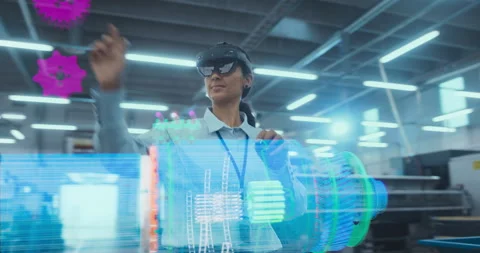 Engineer in VR HEadset Desings 3D Engine Stock Footage 295829719
